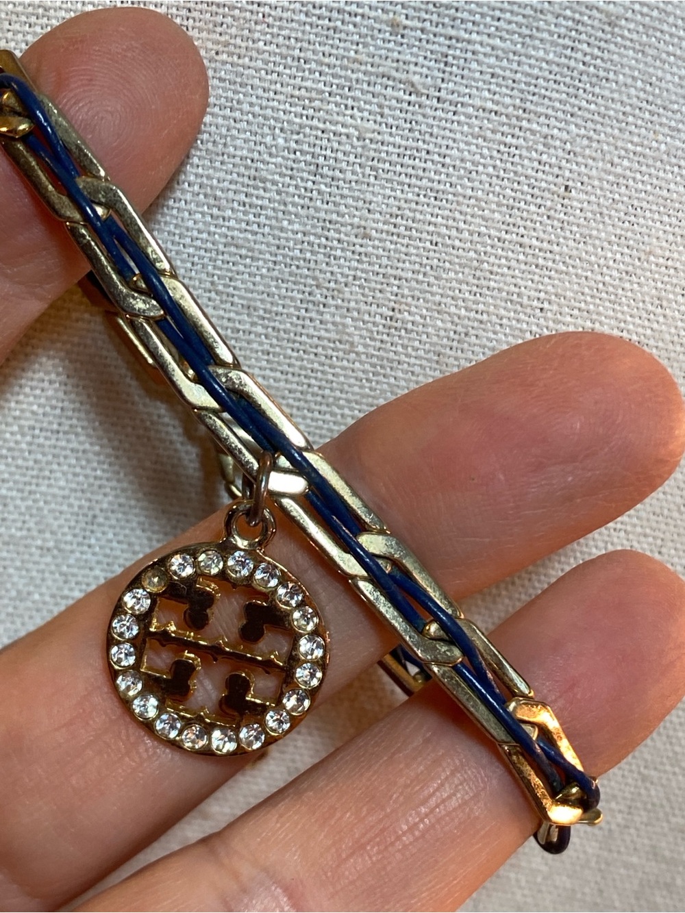 Designer Inspired Chain & Black Cord Bracelet w/ Rhinestone Charm